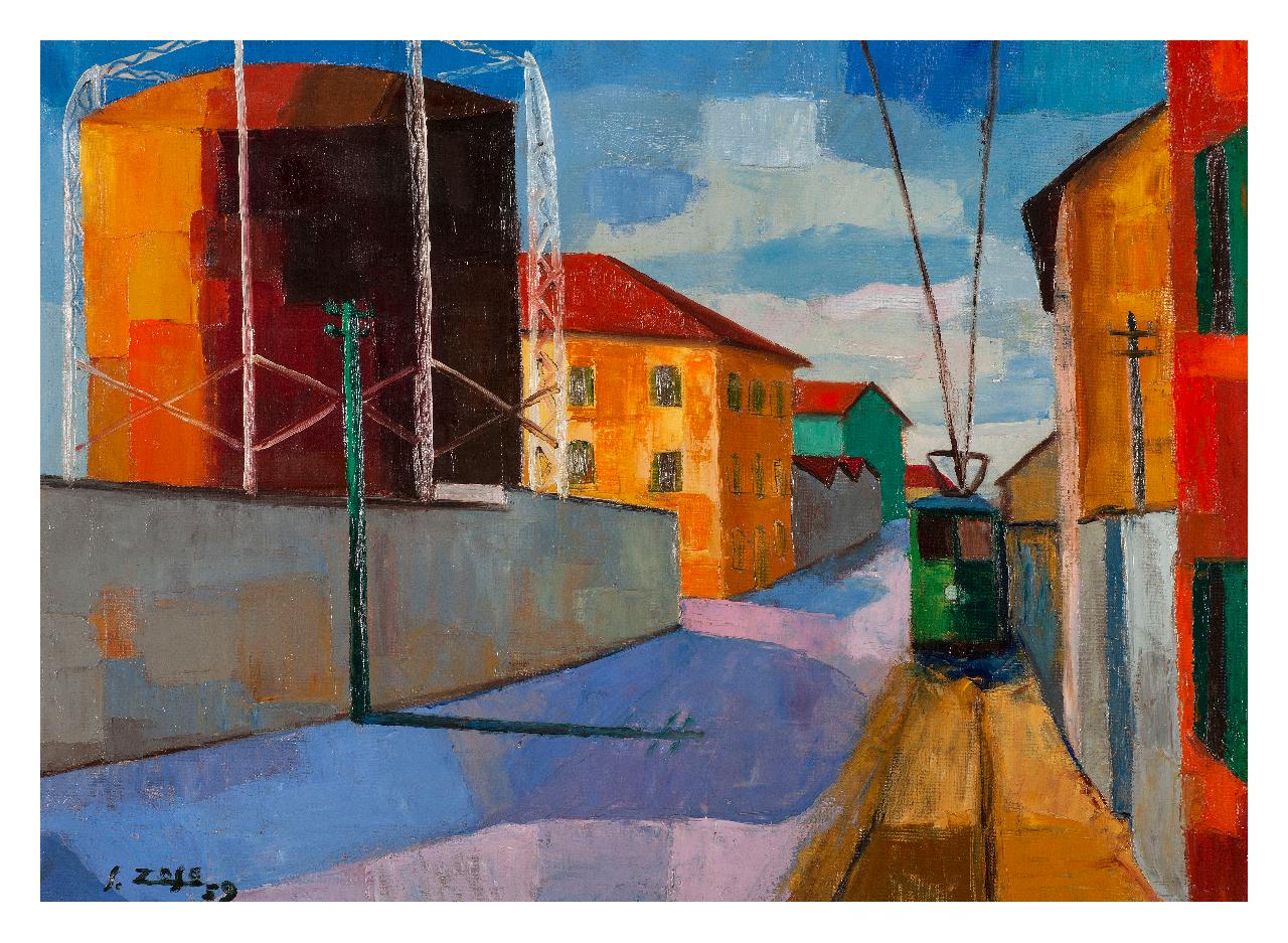 Monza - gasometro, Veduta urbana (dipinto) di Zoso, Sergio (sec. XX)