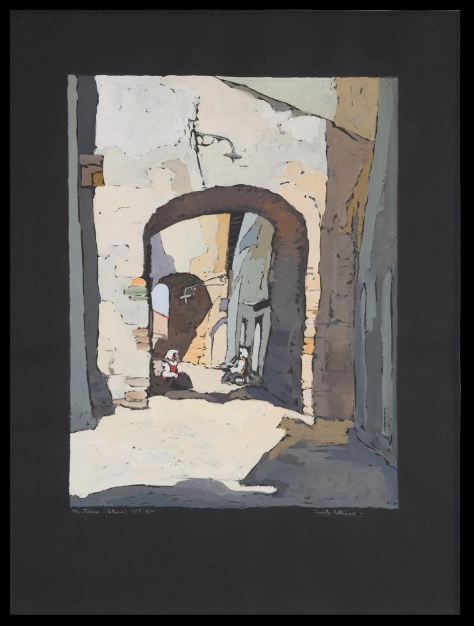 Minturno (Littoria), Veduta urbana (dipinto) di Cattaneo, Fausto (sec. XX)