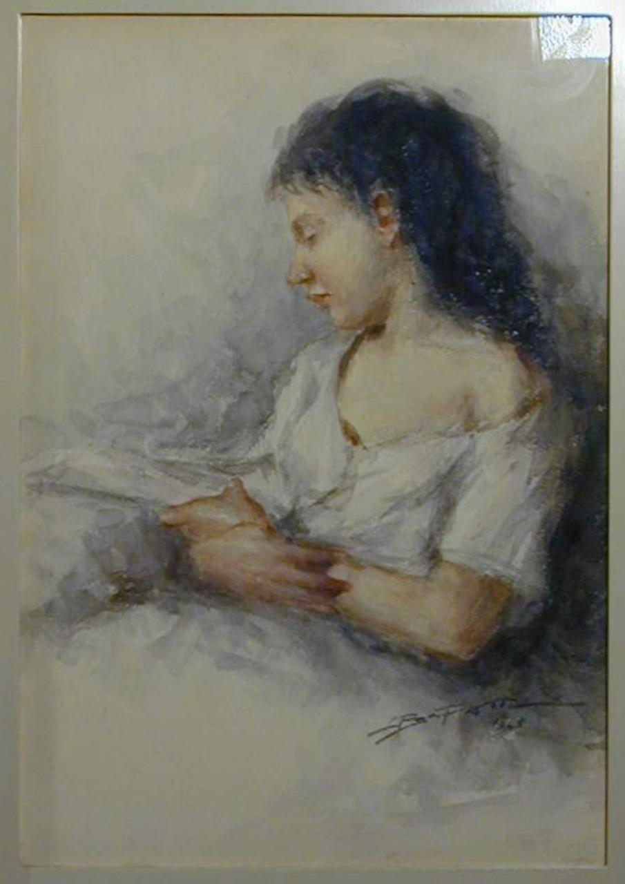 Popolana (donna che legge), Figura femminile (dipinto) di Bonfanti, Giovanni (sec. XX)