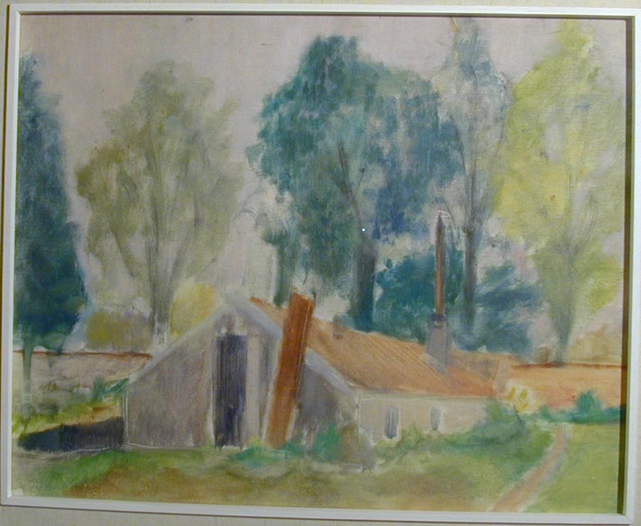 Le serre, Paesaggio con architetture (dipinto) di Colombo, A. (sec. XX)