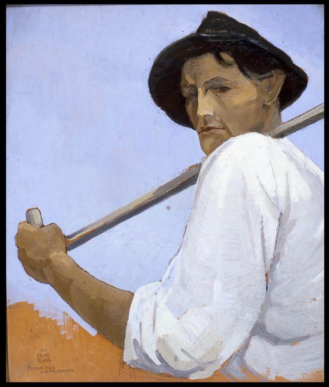 Studio per un falciatore, Figura maschile (dipinto) di Ripa, Ermenegildo (detto Erme) (sec. XX)