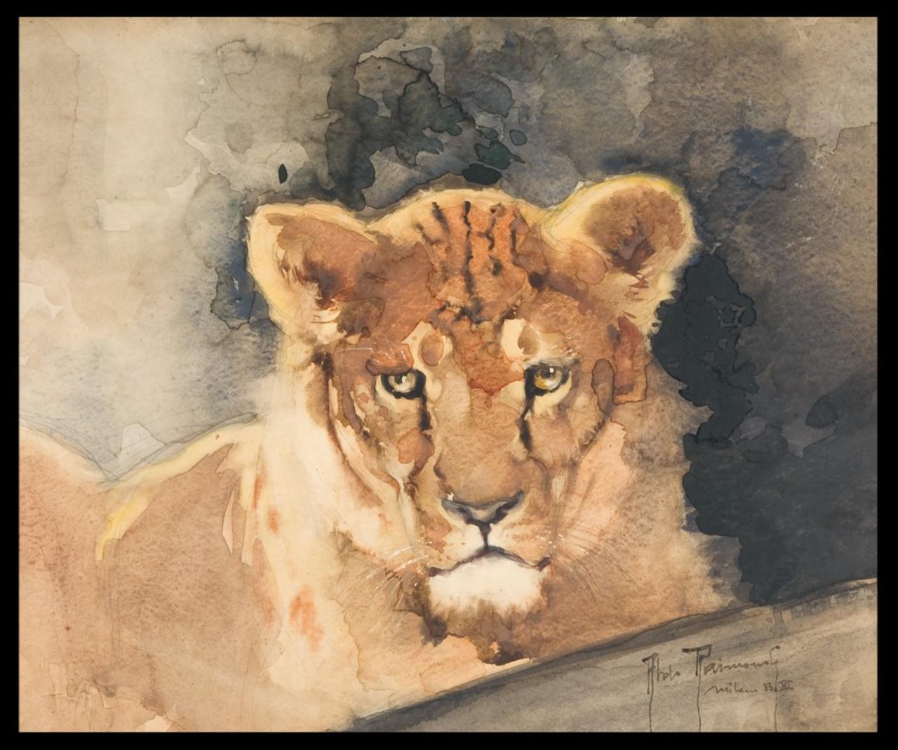 La leonessa, Animali (dipinto) di Raimondi, Aldo (sec. XX)