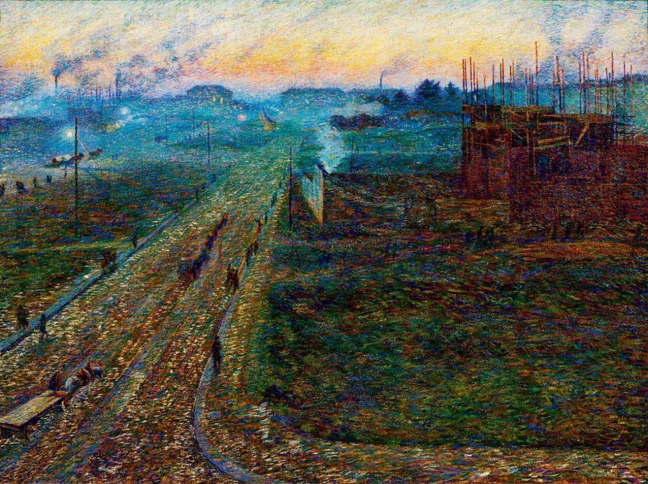 Crepuscolo, paesaggio urbano (dipinto) di Boccioni, Umberto (sec. XX)
