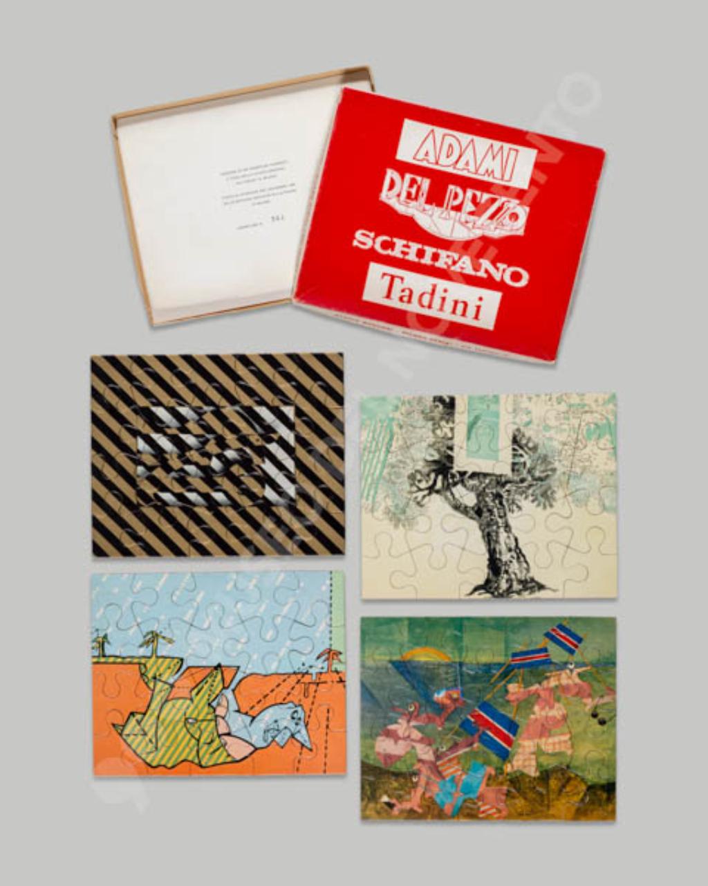 Puzzle d'artista, puzzle (puzzle) di Tadini, Emilio, Adami, Valerio, Schifano, Mario, Del Pezzo, Lucio (sec. XX)