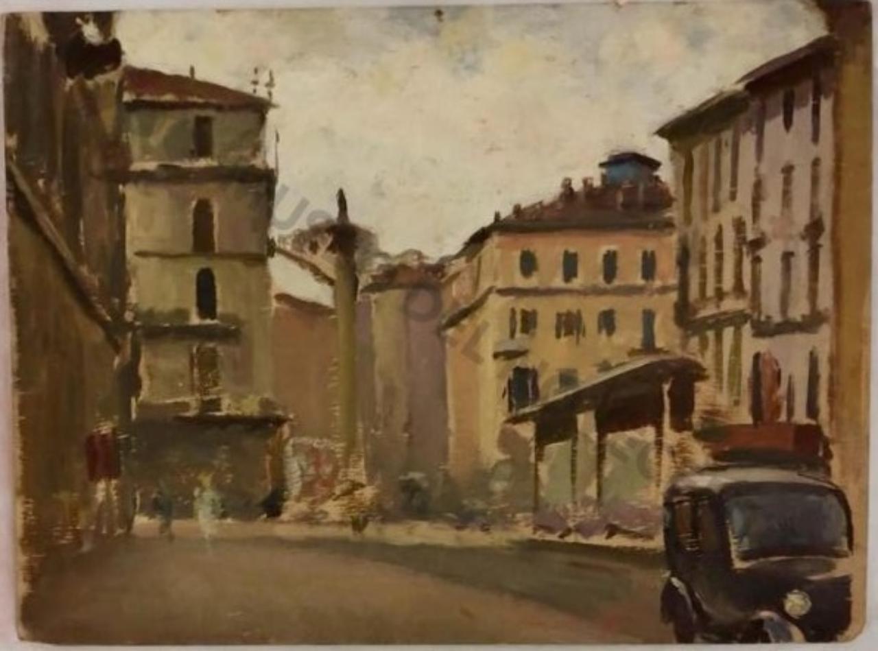 San Babila a Milano, veduta urbana (dipinto) di De Ceglie, Mauro (sec. XX)