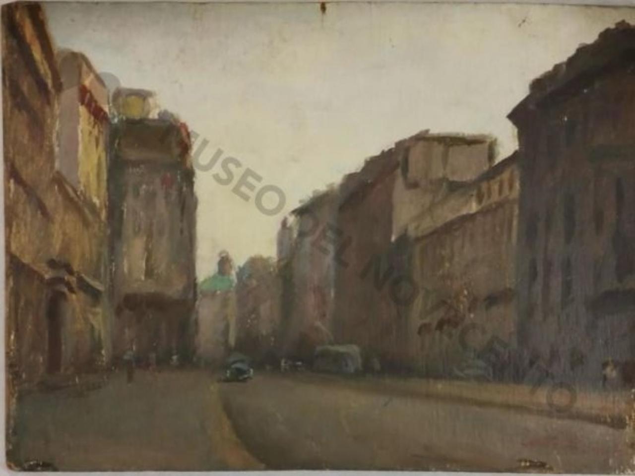 Corso Venezia a Milano, veduta urbana (dipinto) di De Ceglie, Mauro (sec. XX)