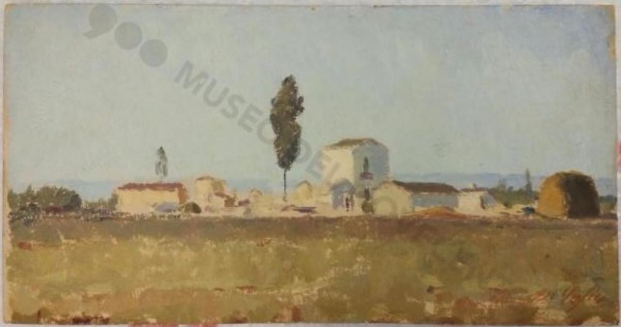 Masseria pugliese, veduta (dipinto) di De Ceglie, Mauro (sec. XX)