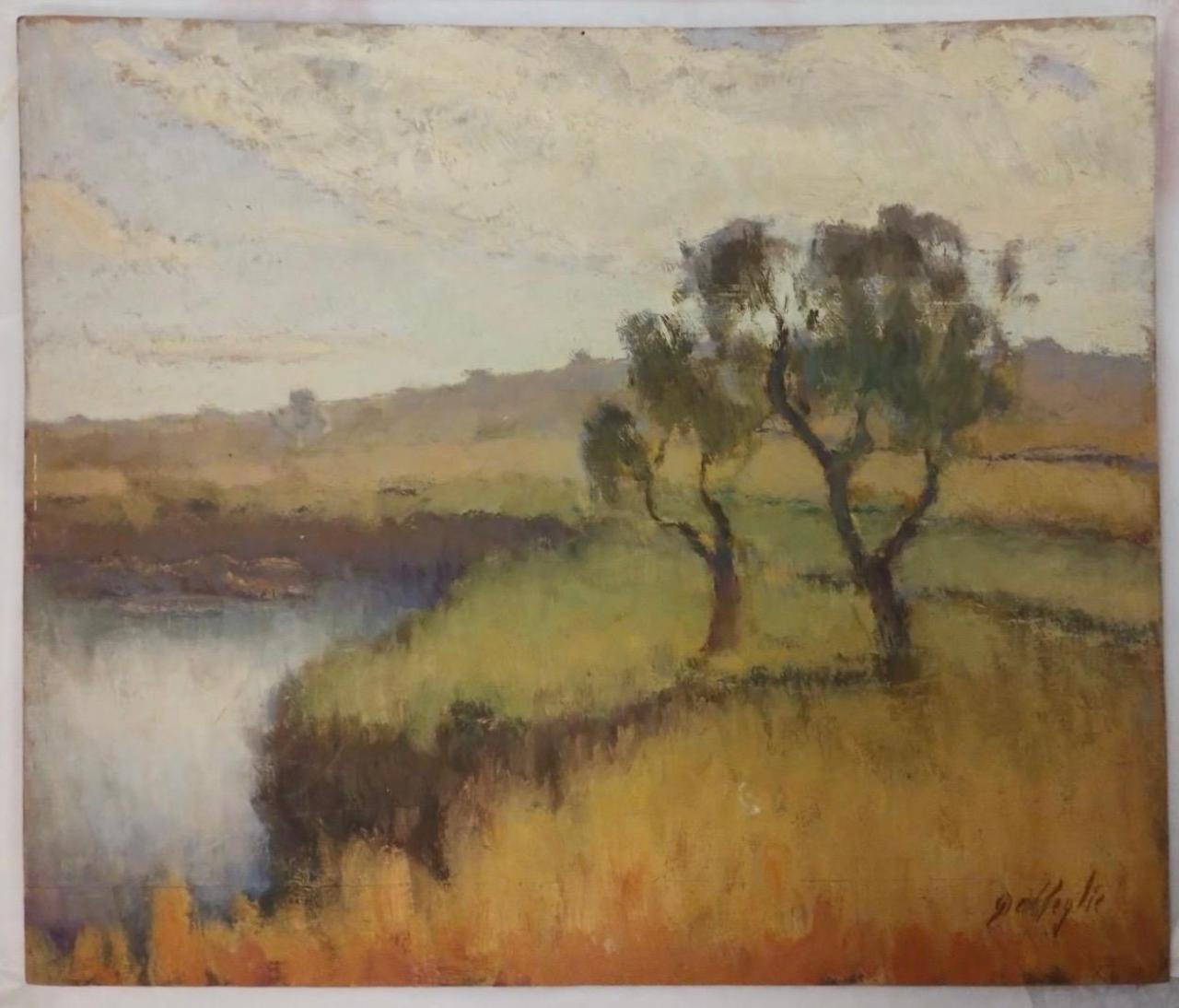 Una svolta dell'Ofanto nelle vicinanze di Canne, veduta (dipinto) di De Ceglie, Mauro (sec. XX)
