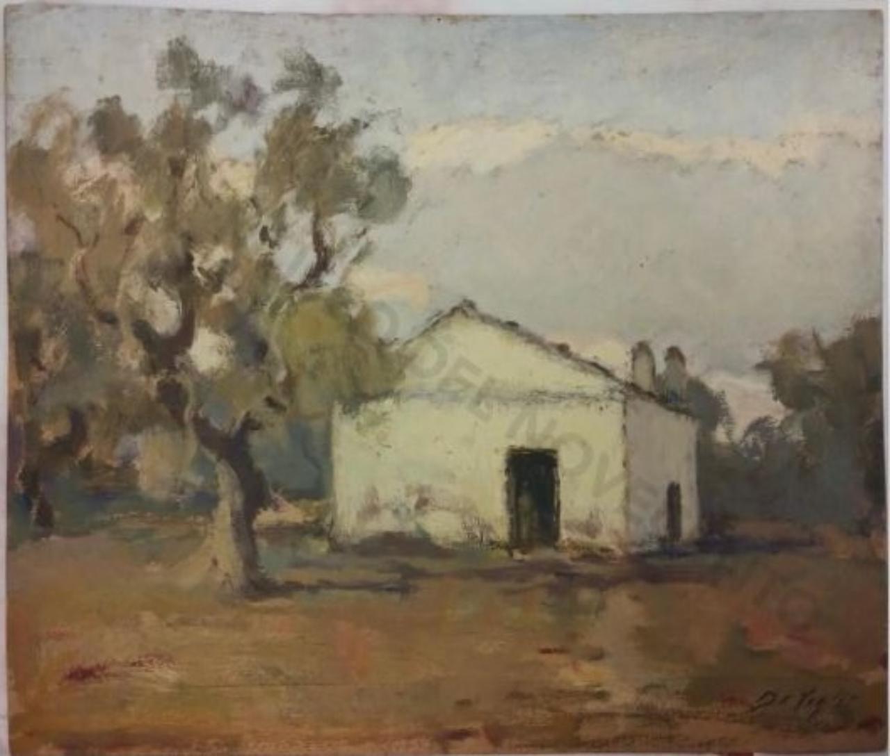 Casetta bianca, veduta (dipinto) di De Ceglie, Mauro (sec. XX)