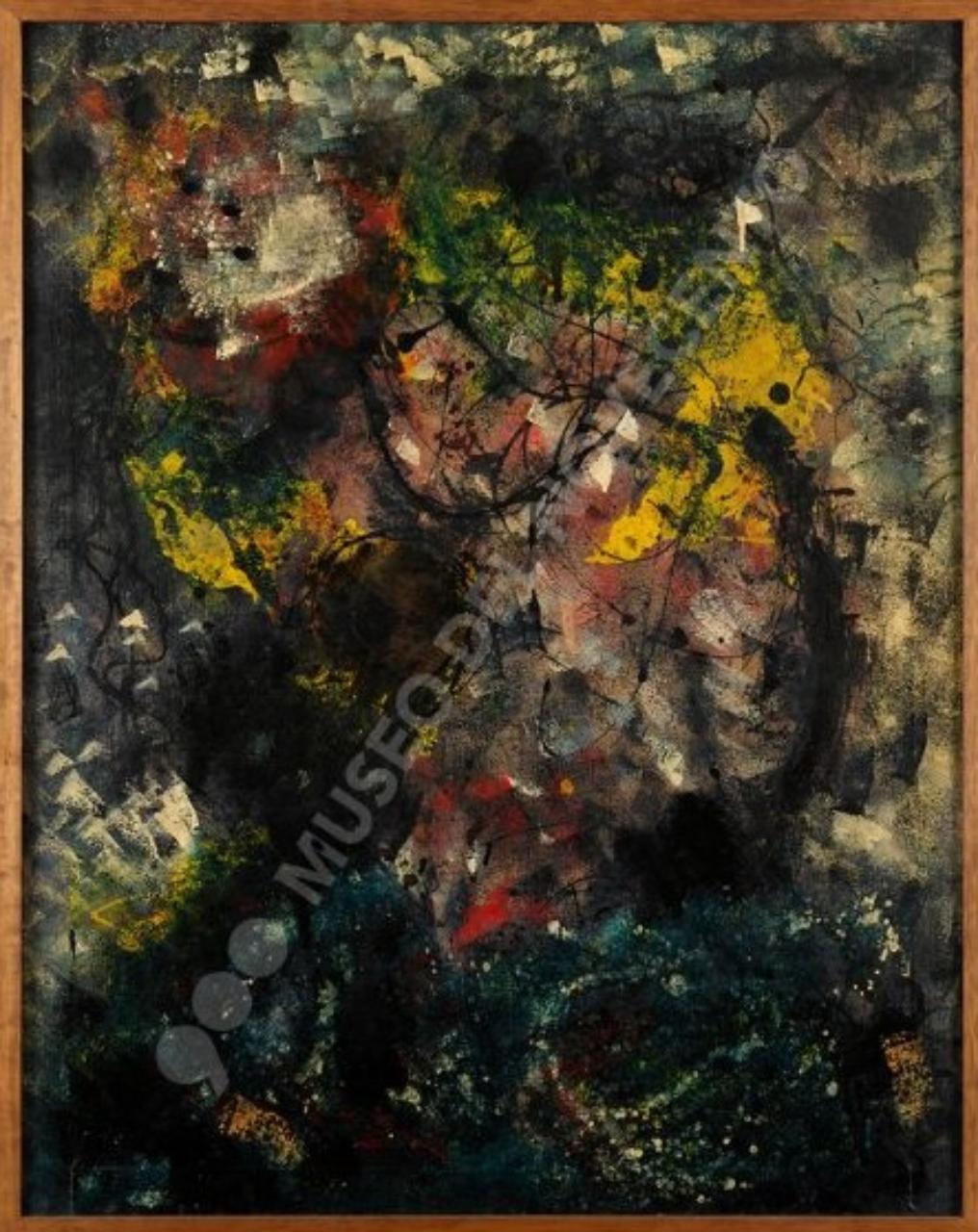 Bosco nucleare, composizione astratta (dipinto) di Mariani Travi, Leonardo (sec. XX)