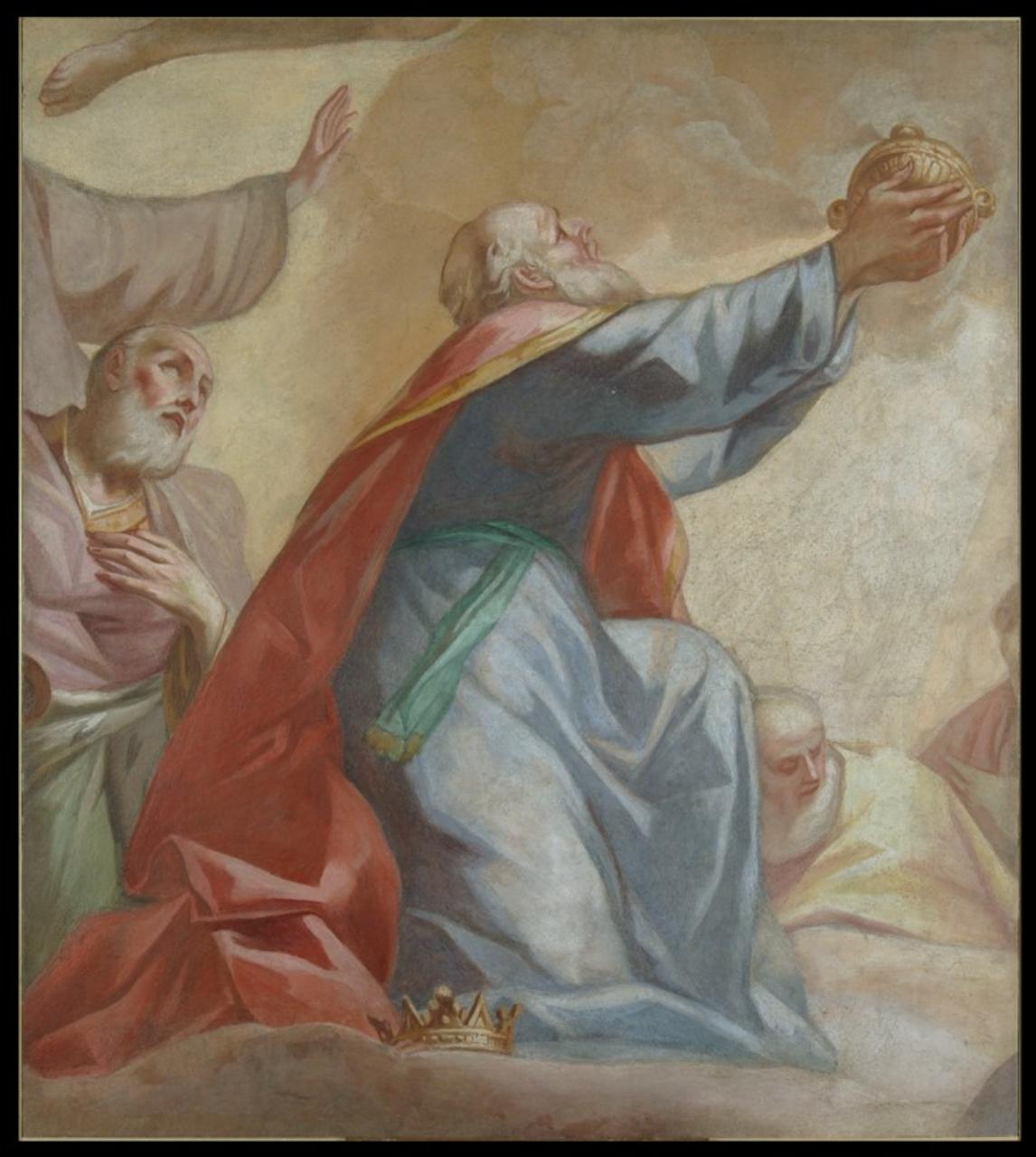 David come profeta offerente, ex "Figure di santi", Figura dell'Antico Testamento (affresco) di Lecchi, Giacomo; Ricci, Eugenio (sec. XVIII)