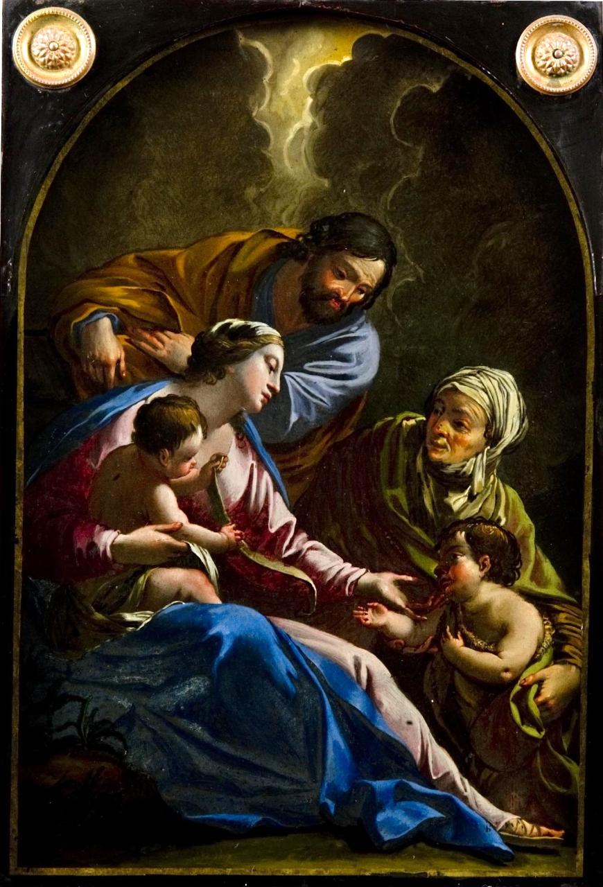 Sacra Famiglia con San Giovannino e Sant'Elisabetta, Sacra Famiglia con San Giovannino e Sant'Elisabetta (dipinto) di Dorigny, Michel (cerchia) (metà sec. XVII)