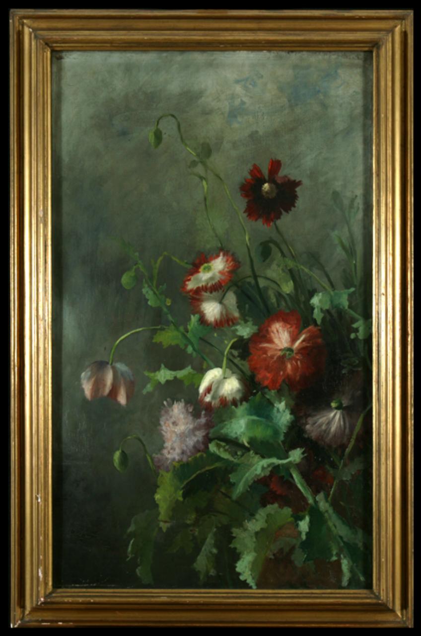 Fiori (papaveri), natura morta con fiori (dipinto) di Scrosati, Luigi (attribuito) (metà sec. XIX)