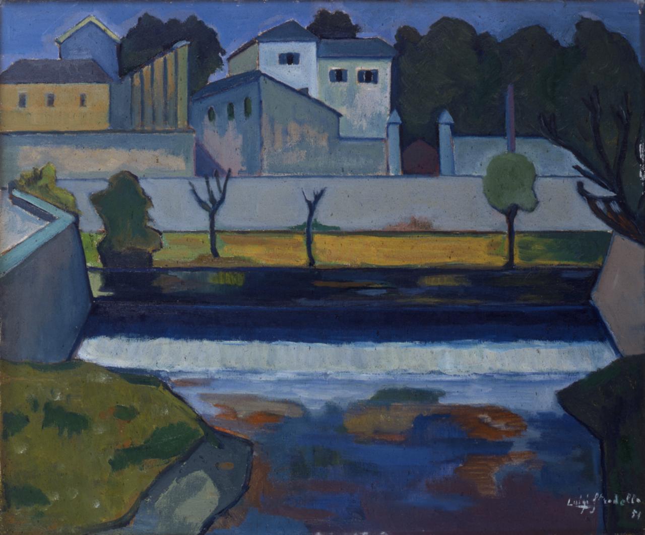 Paesaggio urbano, veduta urbana (dipinto) di Stradella, Luigi (sec. XX)