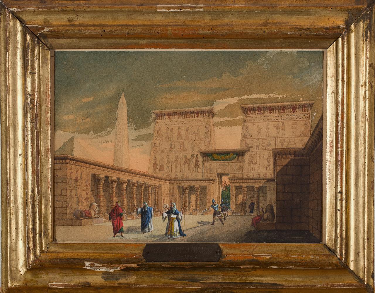 Bozzetto per scenografia egiziana con architetture e figure, scenografia (dipinto) di Sanquirico, Alessandro (prima metà sec. XIX)