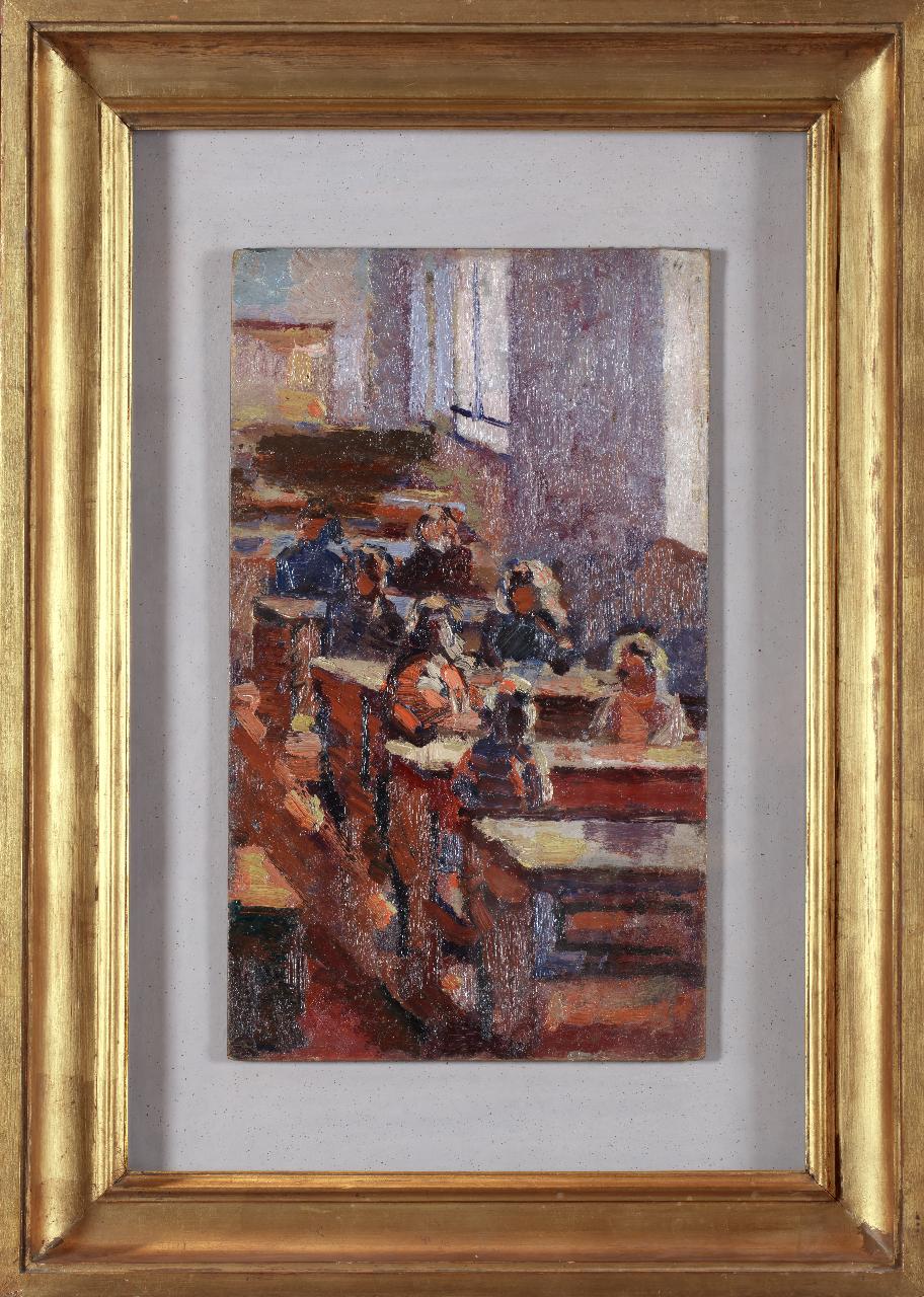 Studio per "La scuola", Interno con figure (dipinto) di Bucci, Anselmo (sec. XX)