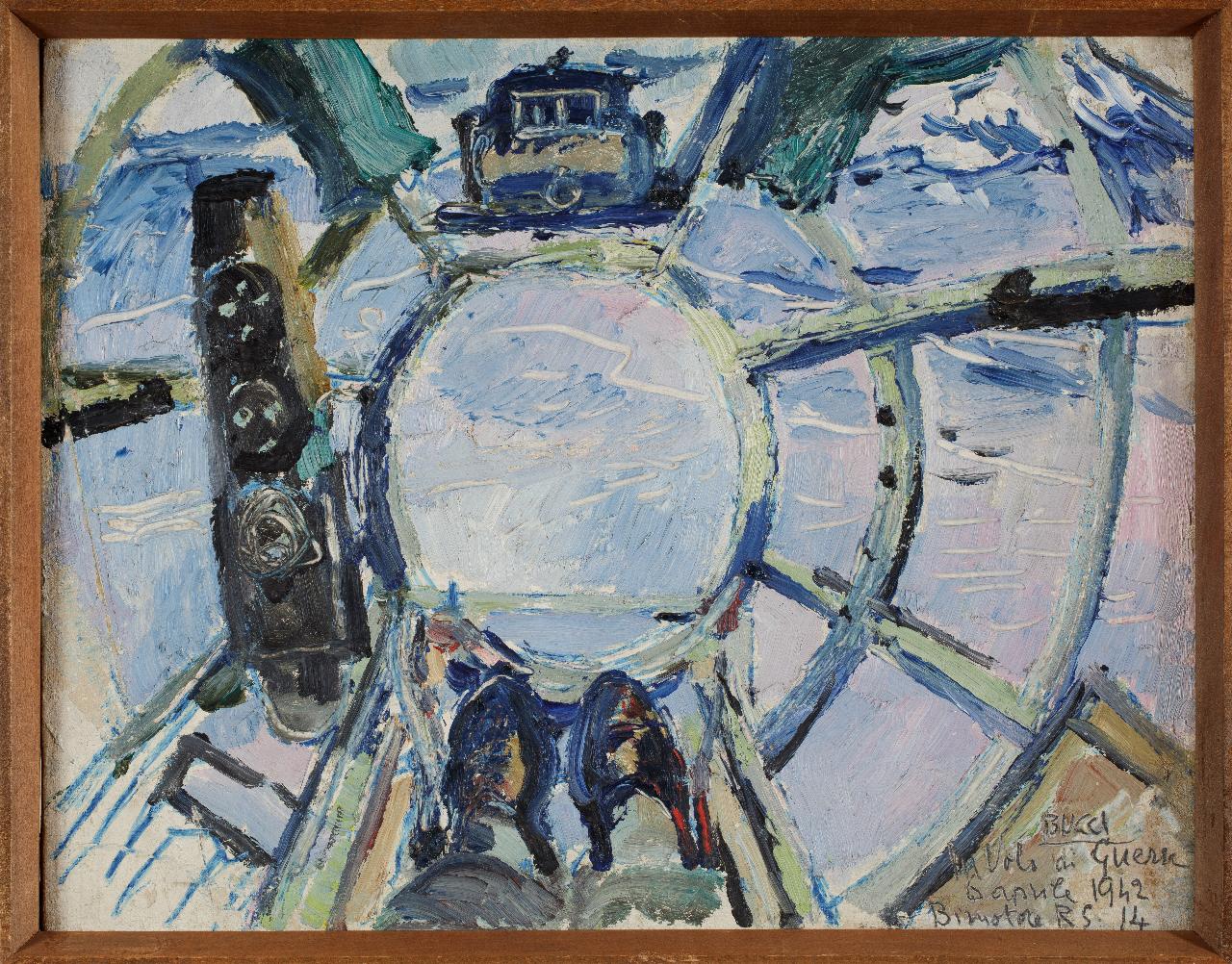 Volo di guerra, Bimotore RS 14, Aeroplano (dipinto) di Bucci, Anselmo (sec. XX)