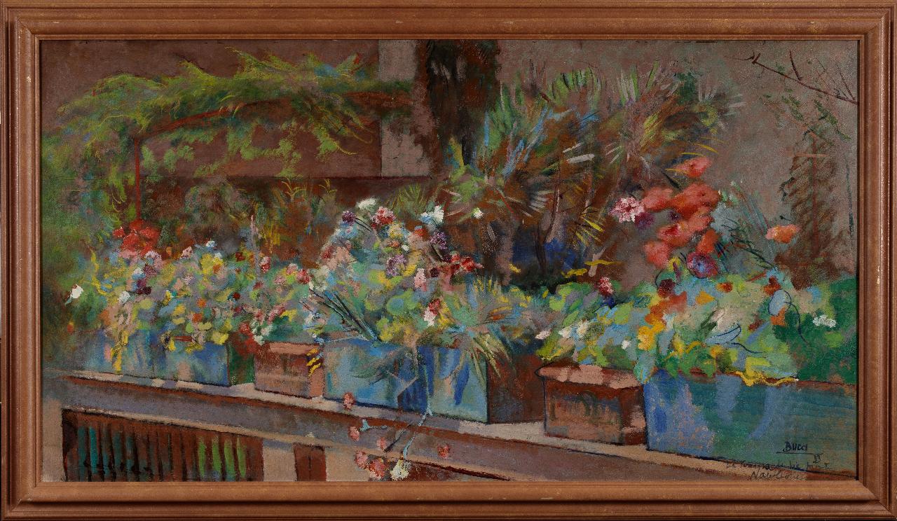 La terrazza di via Montenapoleone, Parte di edificio (dipinto) di Bucci, Anselmo (sec. XX)