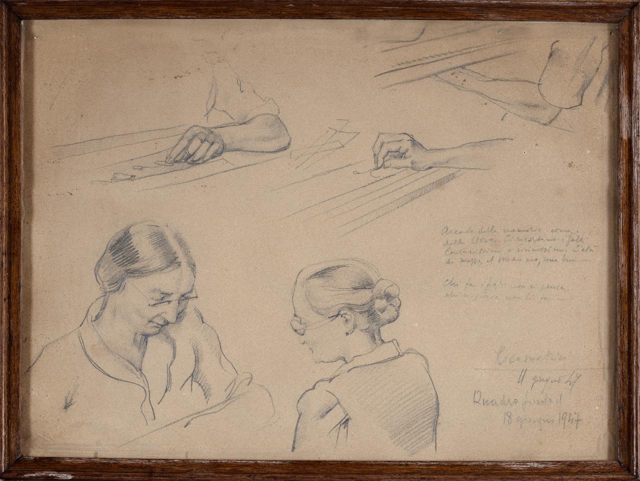 Studio per "Le ricamatrici", Figura femminile (disegno) di Bucci, Anselmo (sec. XX)