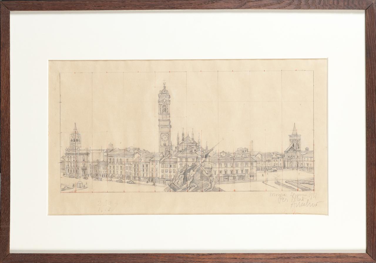 Piazza Trento e Trieste, Veduta urbana (disegno) di Bucci, Anselmo (sec. XX)