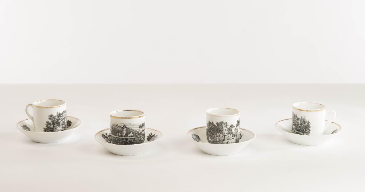 vedute di paesaggi (servizio da caffè) - manifattura europea (prima metà sec. XIX)