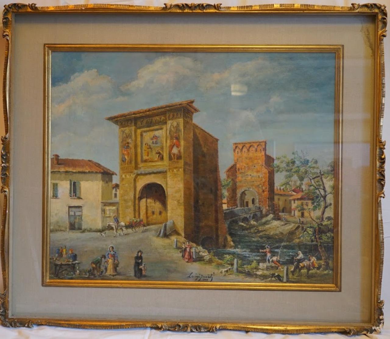 Vimercate - Ponte romano sul torrente Molgora, opera isolata (dipinto) di Penati, Luigi (prima metà sec. XX)