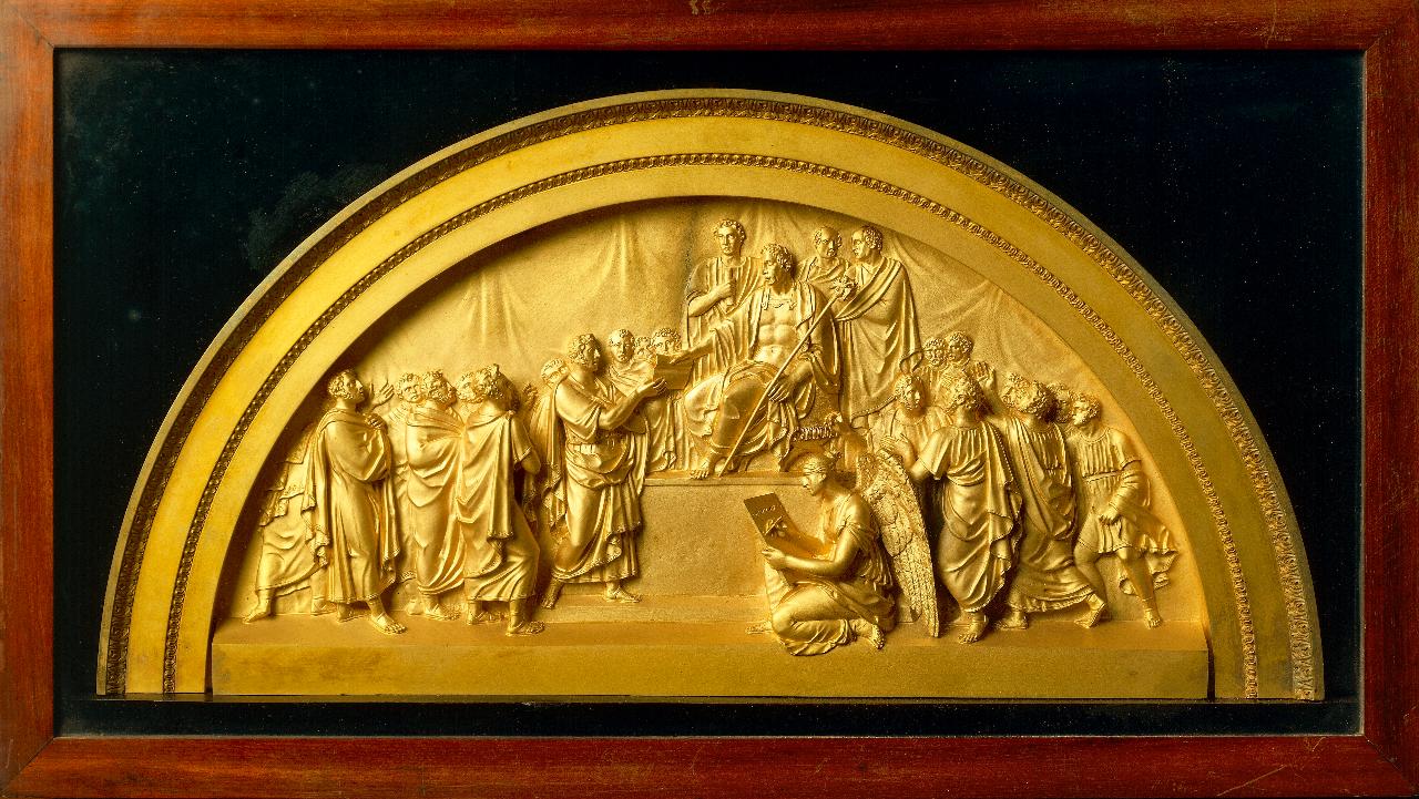 Promulgazione del decreto di Francesco I Imperatore, promulgazione del decreto di Francesco I Imperatore (rilievo) di Manifattura Strazza e Thomas ((?)) (prima metà sec. XIX)