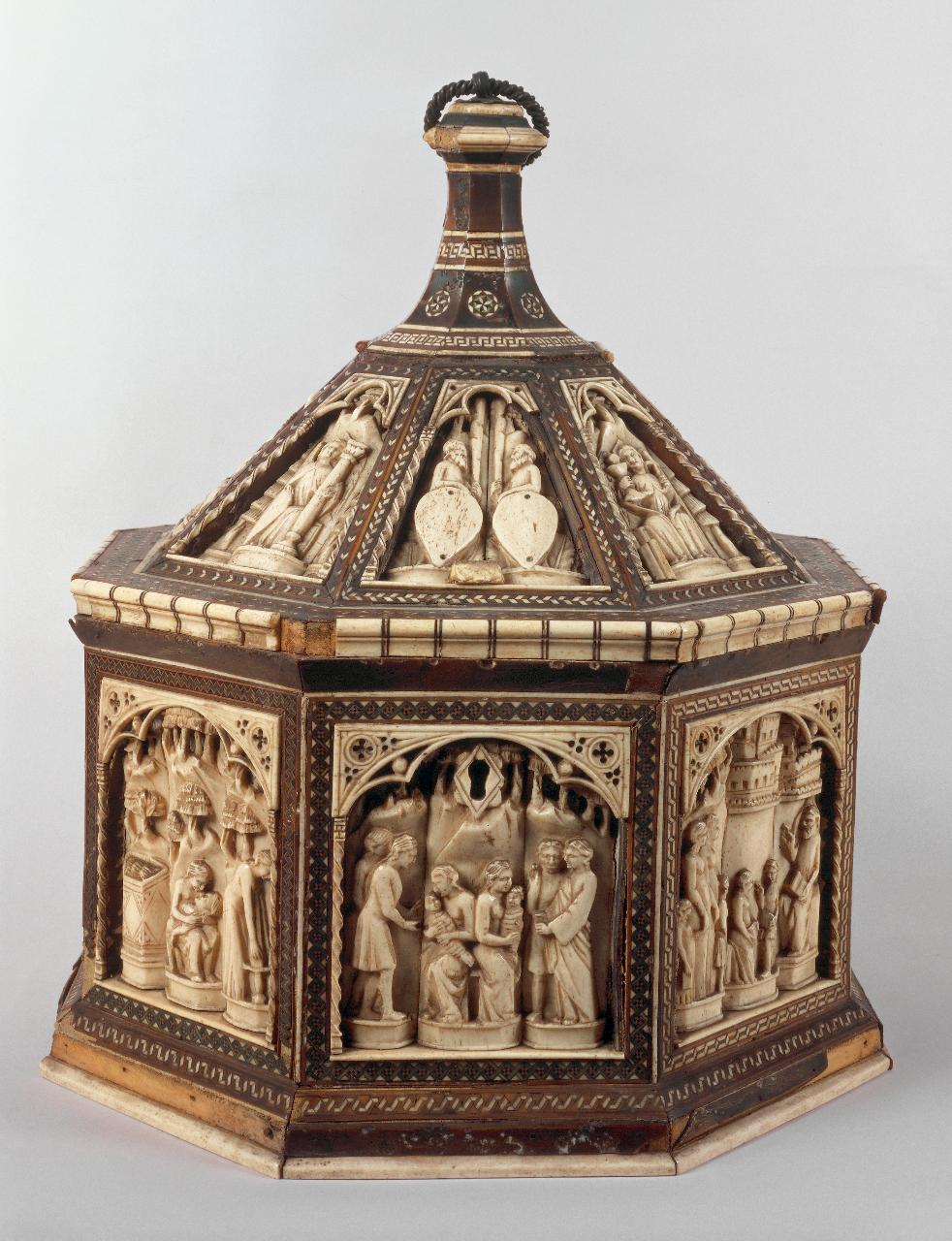 Cofanetto ottagonale con storie di Piramo e Tisbe, storie di Piramo e Tisbe (cofanetto) di Bottega degli Embriaci (fine/inizio secc. XIV/ XV)