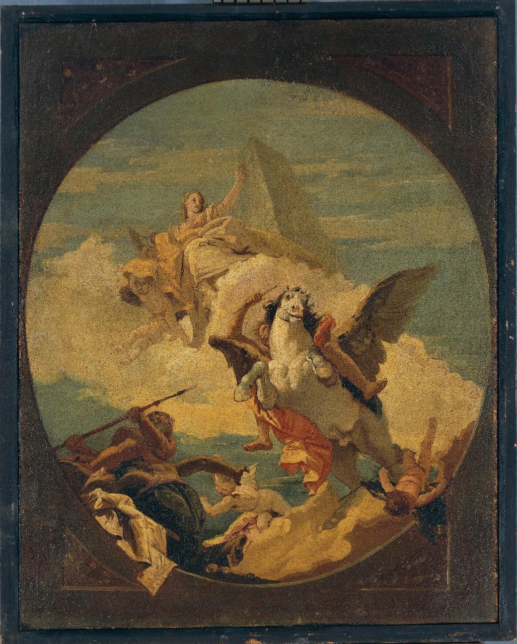 Soggetto mitologico: il Genio mette in fuga il Tempo e vola verso la Gloria, il Genio mette in fuga il Tempo e vola verso la Gloria (dipinto) di Tiepolo, Giovanni Battista (maniera) (seconda metà sec. XVIII)