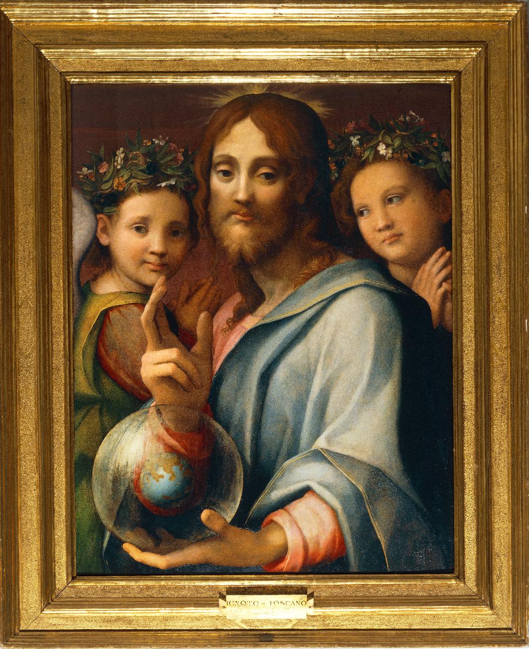 Gesù tra due angeli: Salvator mundi, Gesù tra due angeli (dipinto) di Allori, Alessandro (sec. XVI)