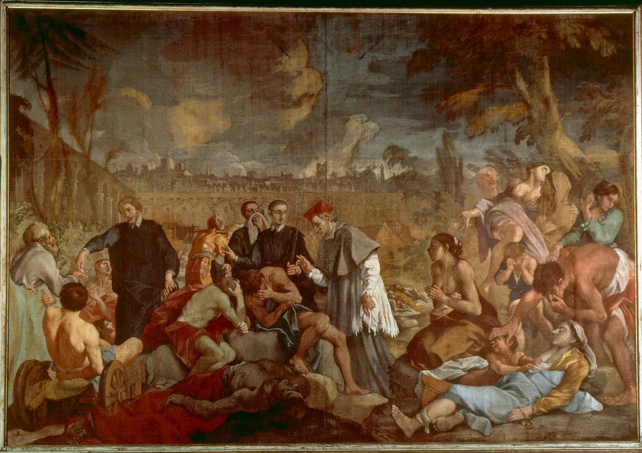 Federico Borromeo visita gli appestati al Lazzaretto, Federico Borromeo visita gli appestati al Lazzaretto (dipinto) di Scaramuccia, Luigi detto Luigi Perugino (sec. XVII)