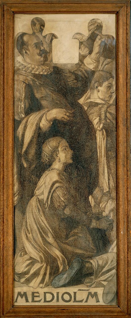 Cartone per la vetrata di S. Carlo Borromeo nel Duomo di Milano, Solenne ingresso a Milano (dipinto) di Buffa, Giovanni (prima metà sec. XX)