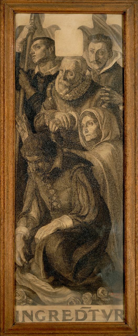 Cartone per la vetrata di S. Carlo Borromeo nel Duomo di Milano, Solenne ingresso a Milano (dipinto) di Buffa, Giovanni (prima metà sec. XX)