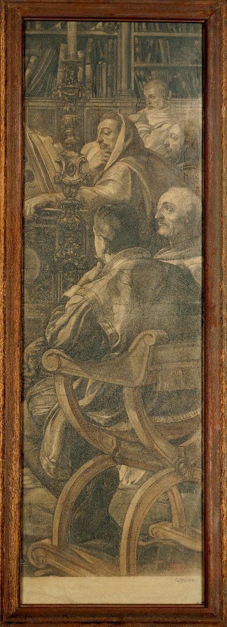 Cartone per la vetrata di S. Carlo Borromeo nel Duomo di Milano, le notti vaticane (dipinto) di Buffa, Giovanni (prima metà sec. XX)