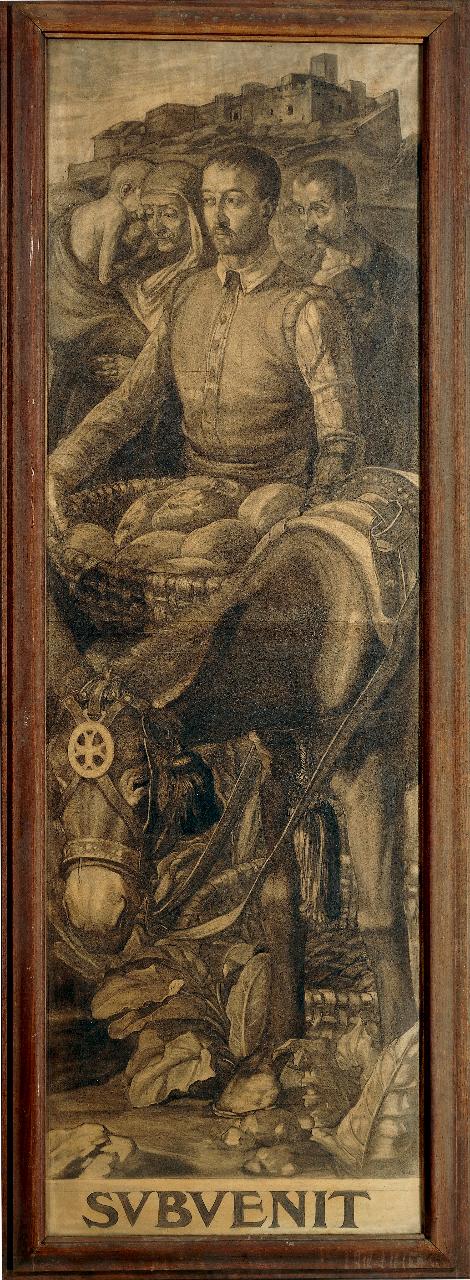 Cartone per la vetrata di S. Carlo Borromeo nel Duomo di Milano, la distribuzione del pane ai poveri di Arona (dipinto) di Buffa, Giovanni (prima metà sec. XX)