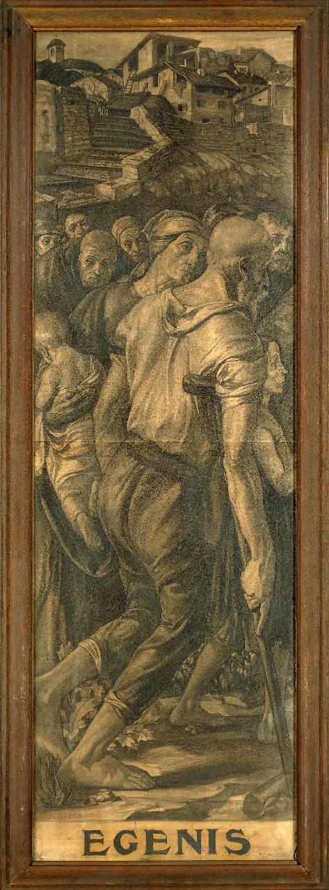 Cartone per la vetrata di S. Carlo Borromeo nel Duomo di Milano, la distribuzione del pane ai poveri di Arona (dipinto) di Buffa, Giovanni (prima metà sec. XX)