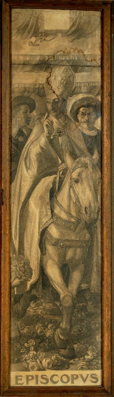 Cartone per la vetrata di S. Carlo Borromeo nel Duomo di Milano, solenne ingresso a Milano (dipinto) di Buffa, Giovanni (prima metà sec. XX)