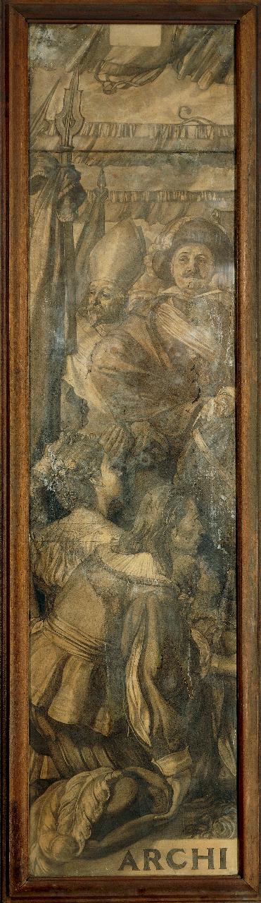 Cartone per la vetrata di S. Carlo Borromeo nel Duomo di Milano, solenne ingresso a Milano (dipinto) di Buffa, Giovanni (prima metà sec. XX)