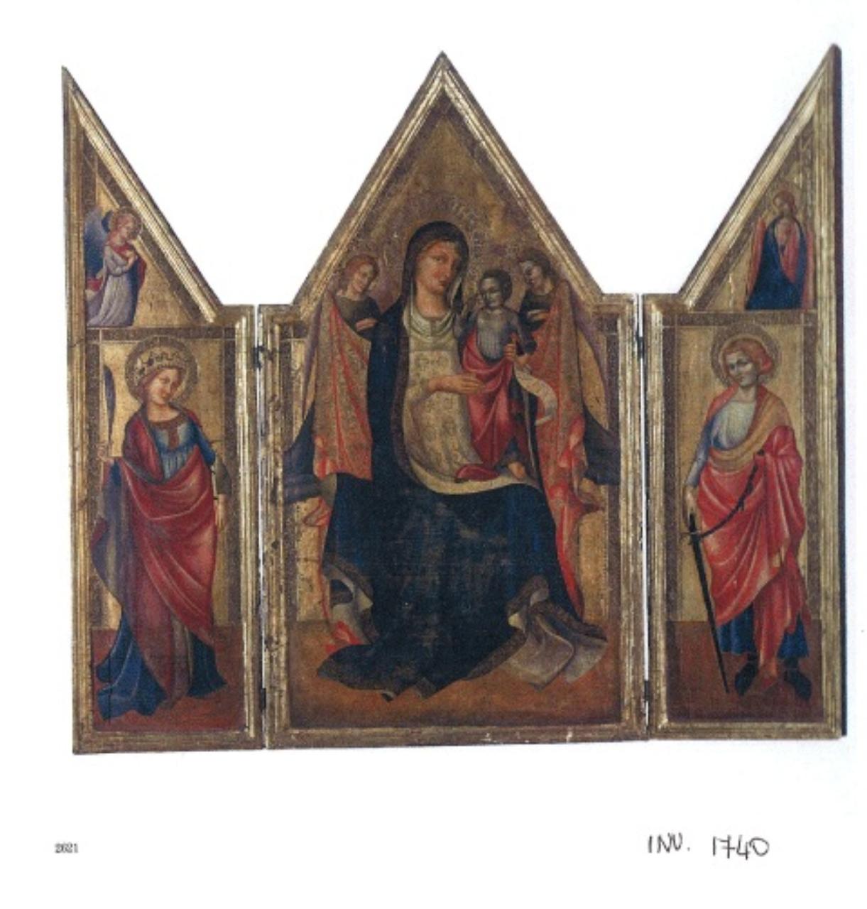 Madonna con il Bambino in trono e angeli; Santi Caterina d'Alessandria (?) e Procolo (?), Madonna con il Bambino in trono e angeli; Santi Caterina d'Alessandria (?) e Procolo (?) (trittico) di Lorenzo Monaco (imitazione) (secc. XIX/ XX)