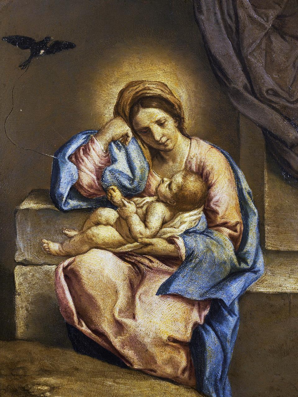 Madonna con Bambino e un uccellino, Madonna con Bambino e un uccellino (dipinto) di Salvi, Andrea detto Sassoferrato (copia da) (sec. XVII)