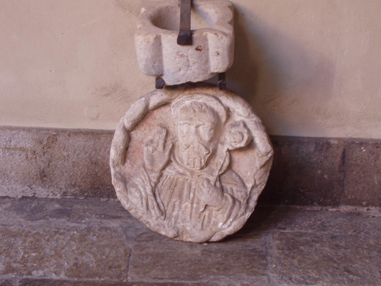 Chiave di volta con mezzobusto di santo benedicente (chiave di volta) - ambito lombardo (seconda metà sec. XV)