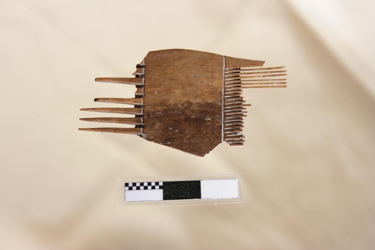 pettine/ frammento, monoblocco a doppia fila di denti - età tardoromana (seconda metà I sec. a.C.)