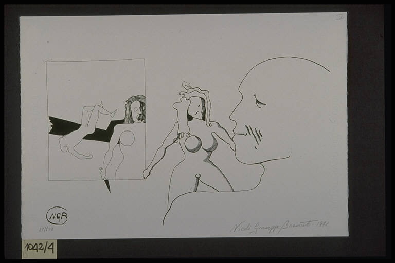 Le tre età, Tre personaggi di età differente (dipinto) di Longaretti Trento (ultimo quarto sec. XX)