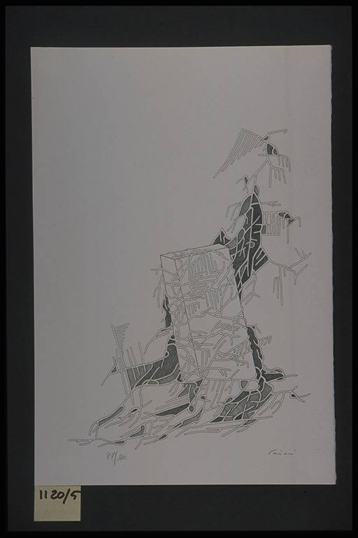 Multiplo d'angolo, Composizione di forme geometriche (dipinto) di Piemonti Lorenzo (terzo quarto sec. XX)