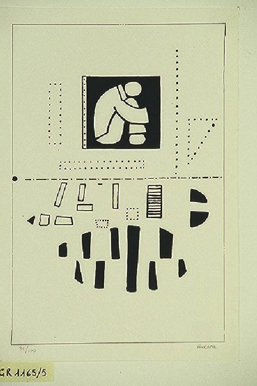 Trasparenze su fondo viola, Composizione di grosse righe (dipinto) di Garau Augusto (ultimo quarto sec. XX)