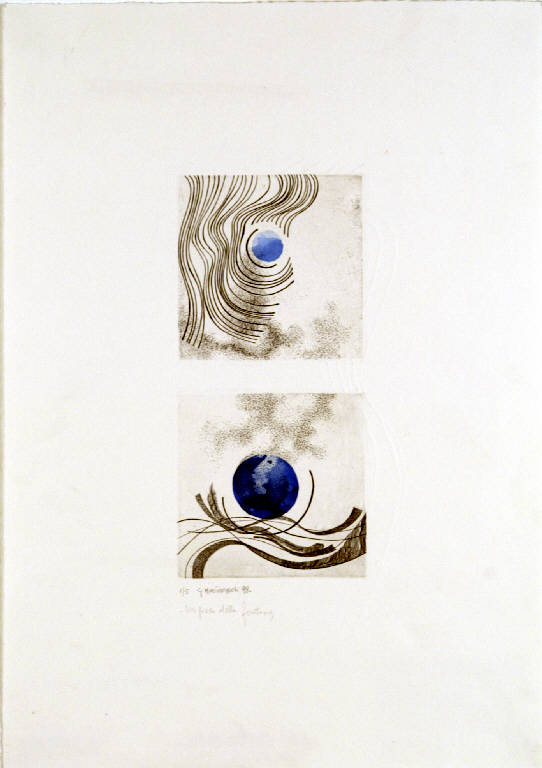 Paesaggio, Paesaggio con alberi e case (disegno) di Mazzucchelli Virginio (metà sec. XX)