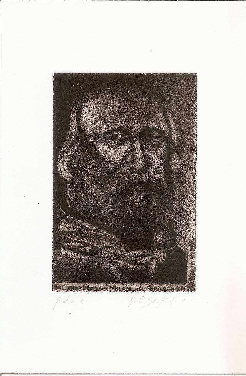 Bozzetto per il quadro "I lancia bombe da cavallo" che trovasi presso la casa Passamanerie- Ve_ Fe_Me_ via Pavia 6 Milano (disegno) di Lombardi, Ambrogio (sec. XX)