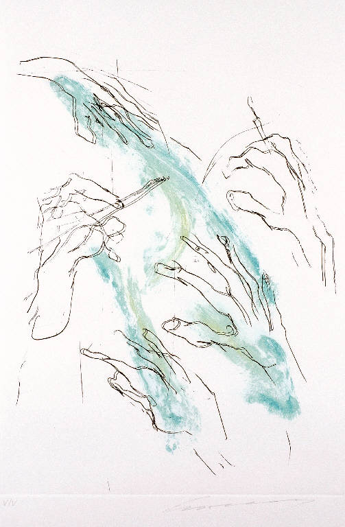 Maternità, Donna distesa che allatta (disegno) di Treccani Ernesto (sec. XX)