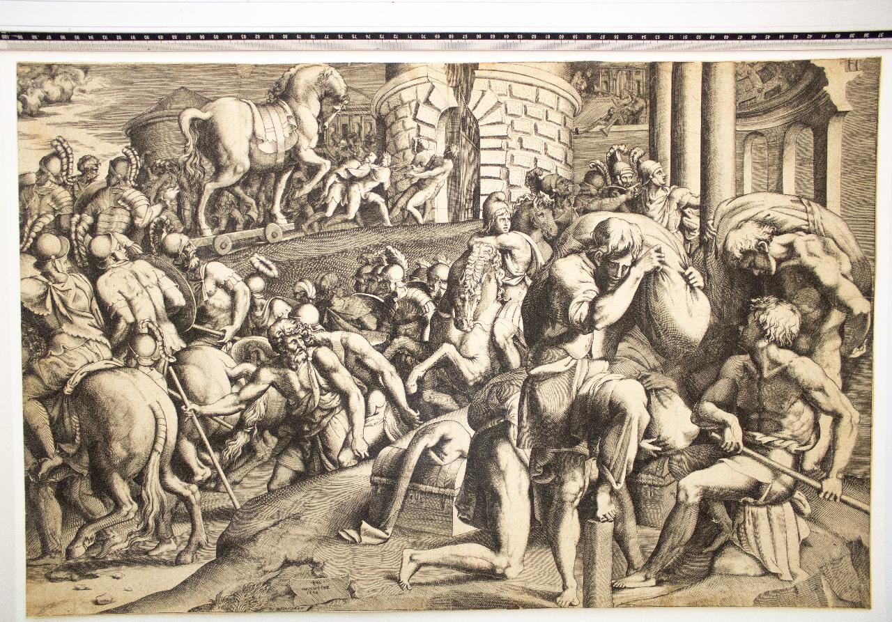 I troiani tentano di cacciare le arpie, I troiani tentano di cacciare le arpie (disegno) di Mitelli, Giuseppe Maria - ambito emiliano (seconda metà sec. XVIII)